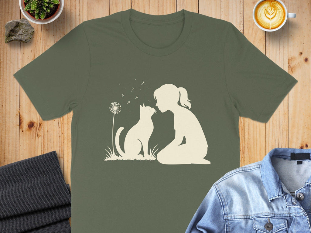Woman and Cat with Dandelion Design Shirt