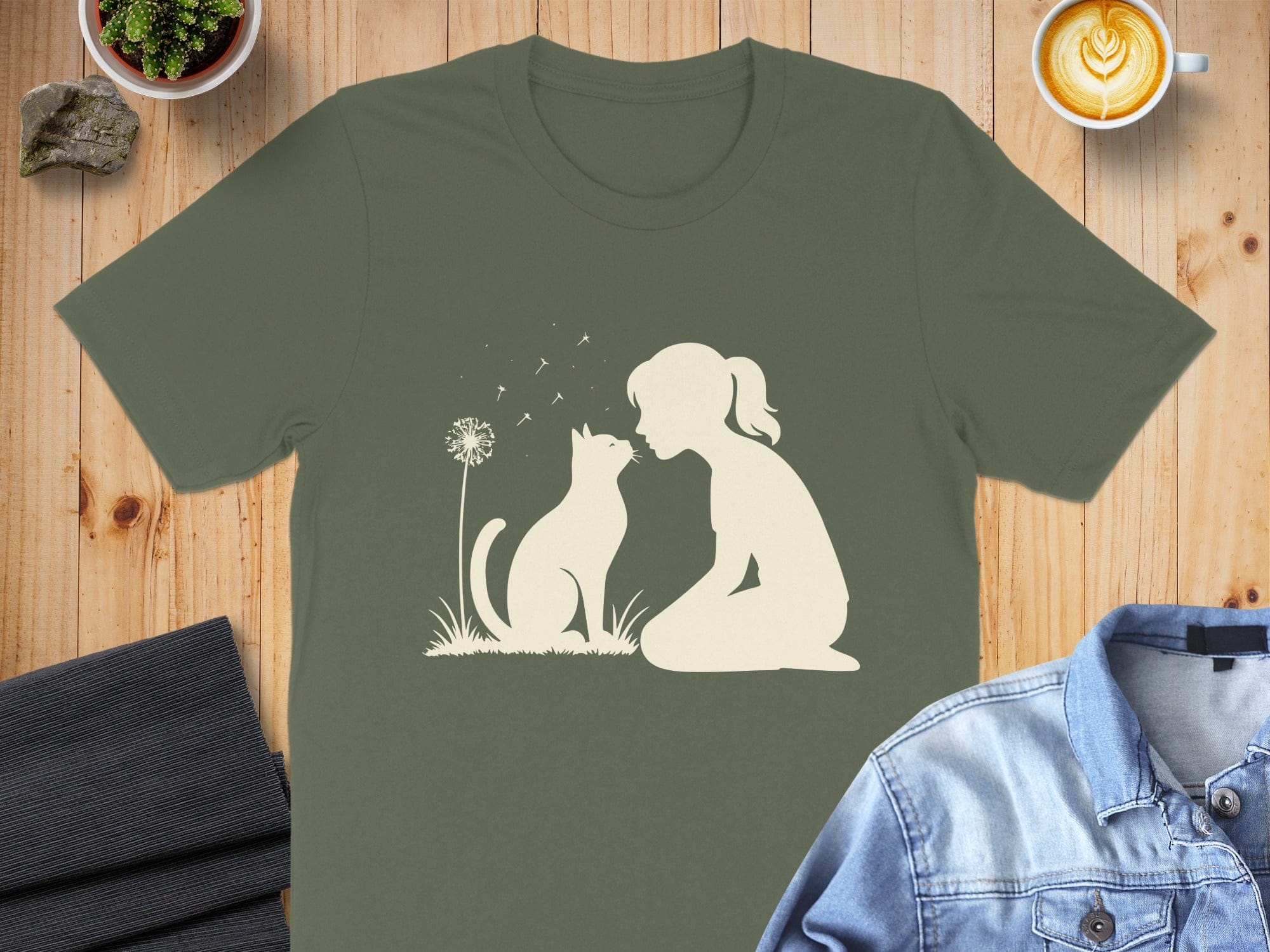 Woman and Cat with Dandelion Design Shirt