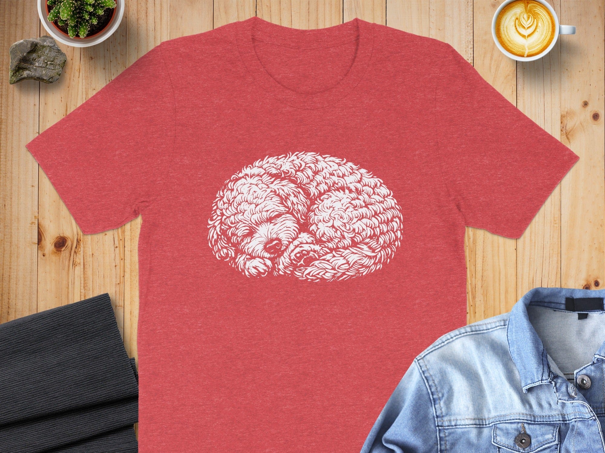 Cozy Sleeping Dog Design on Red Casual T-Shirt