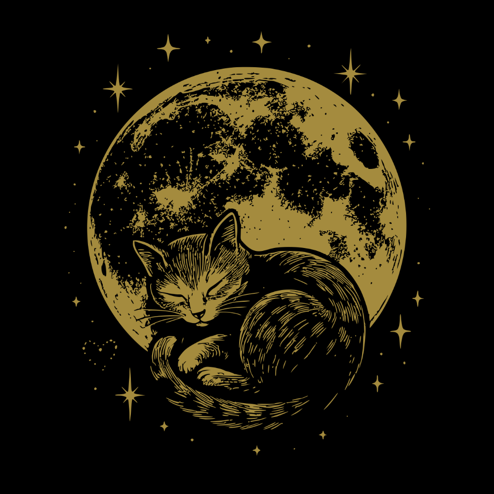 Sleeping Cat and Moon Illustration Art Print