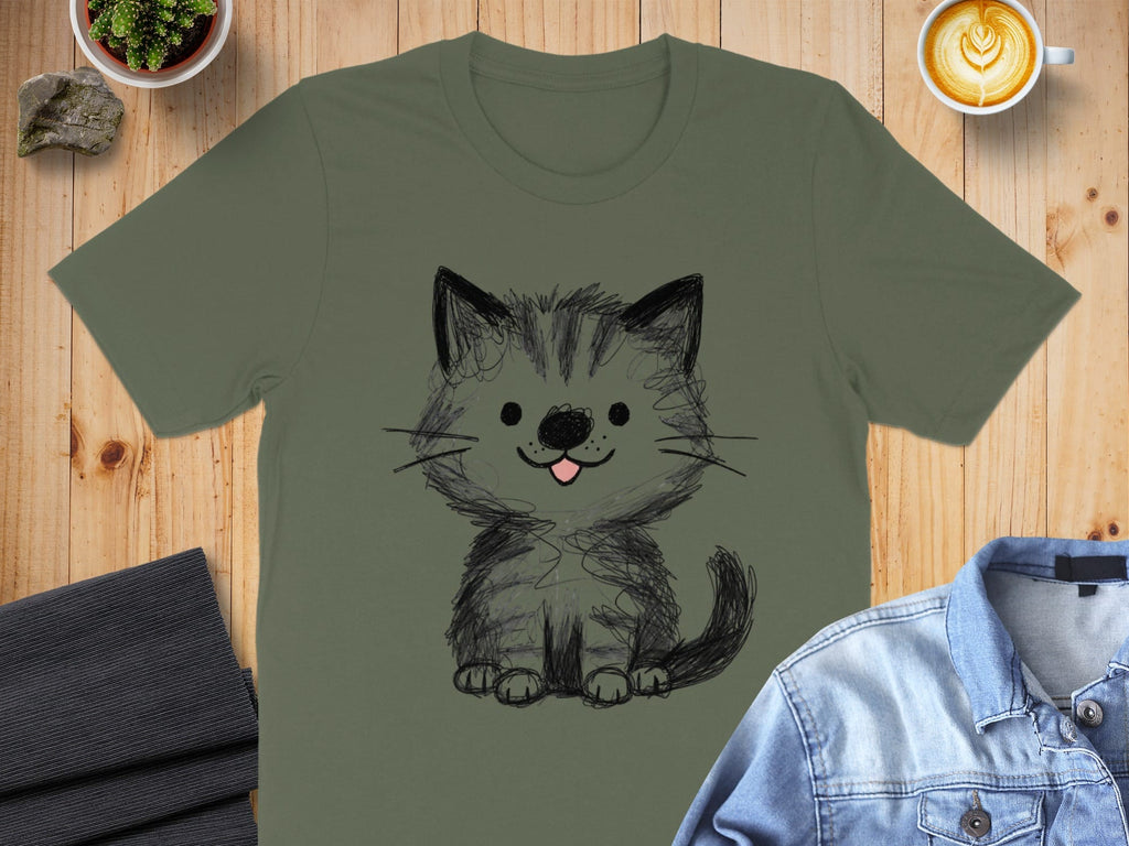 Cute Hand-Drawn Cat Illustration Short Sleeve T-shirt