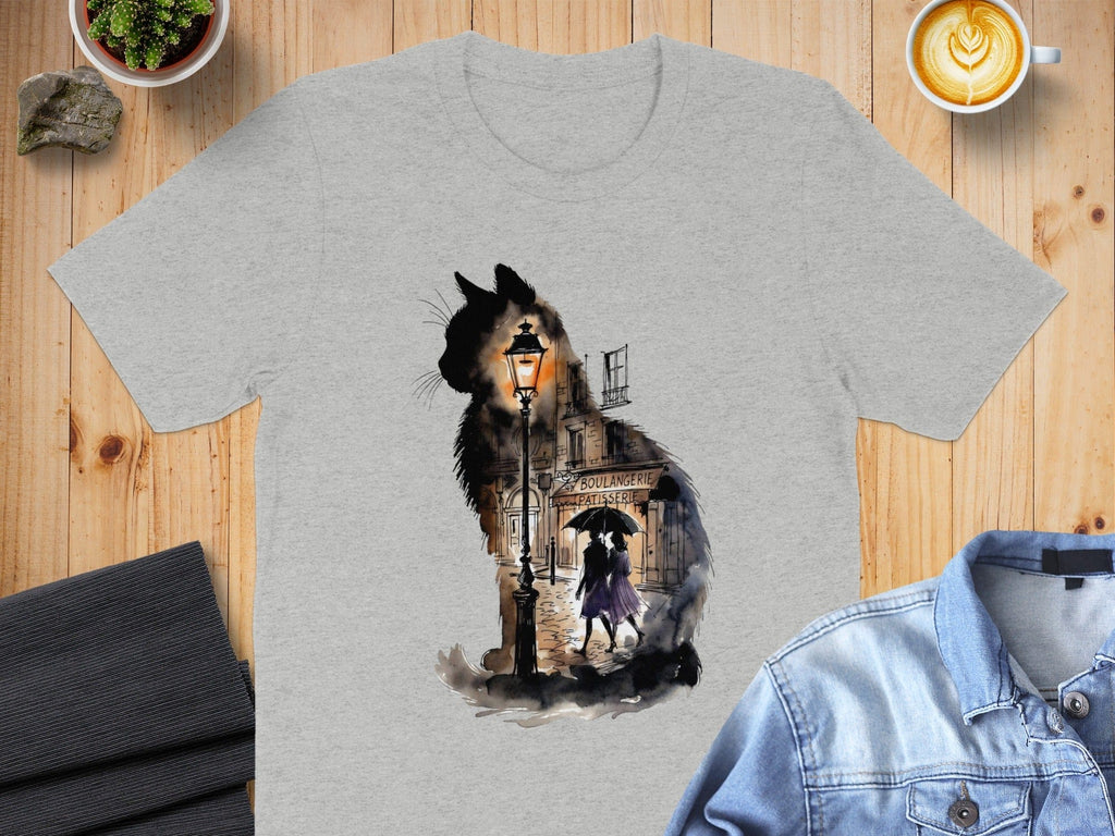 Cat Silhouette With Street Scene Graphic T-Shirt