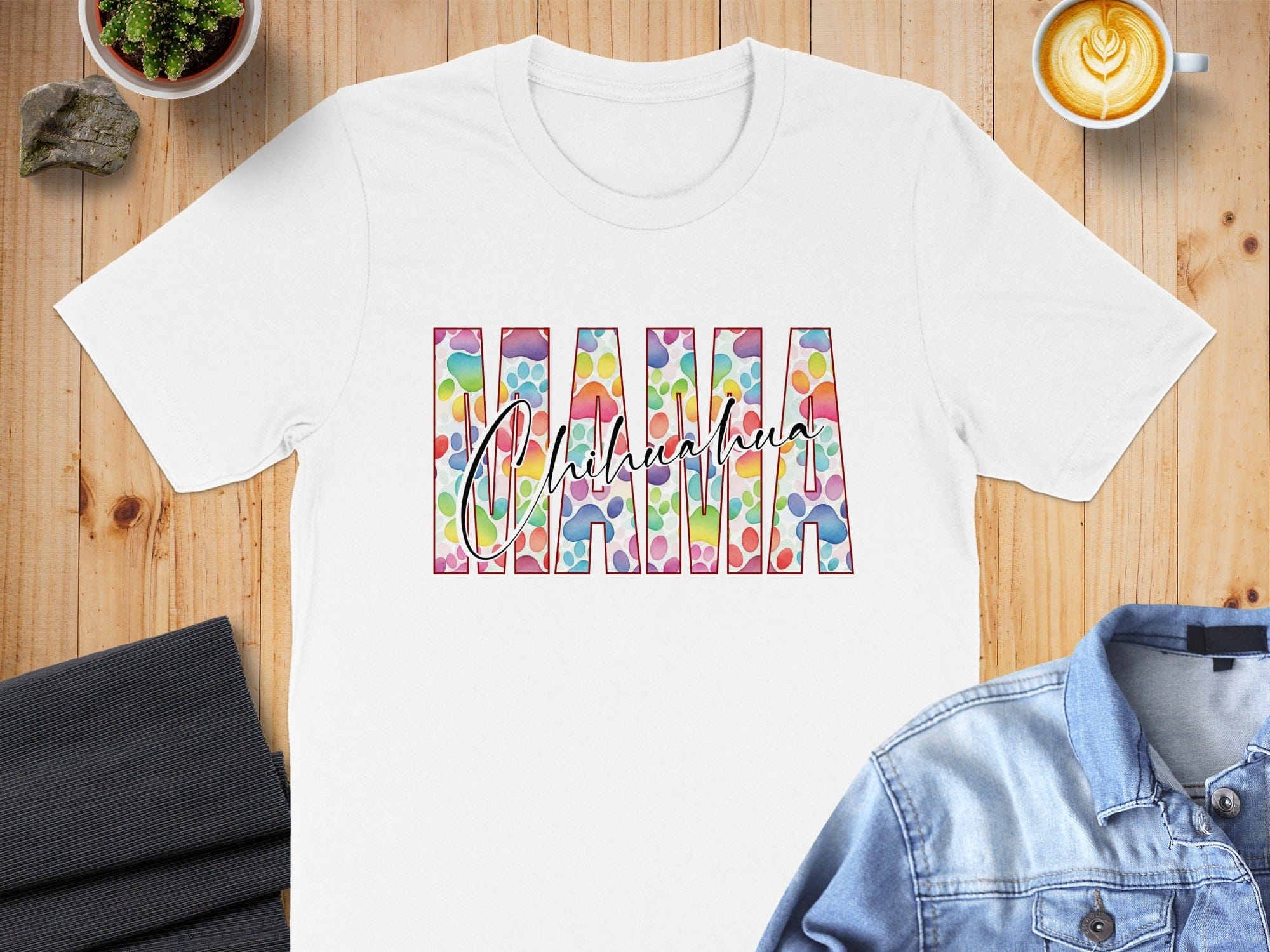 Mama Colorful Paw Print Print T-Shirt for Women
