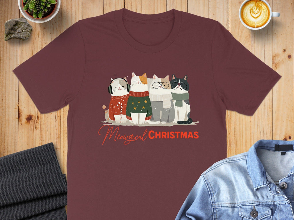 Meowgical Christmas Cat Theme Festive T-Shirt