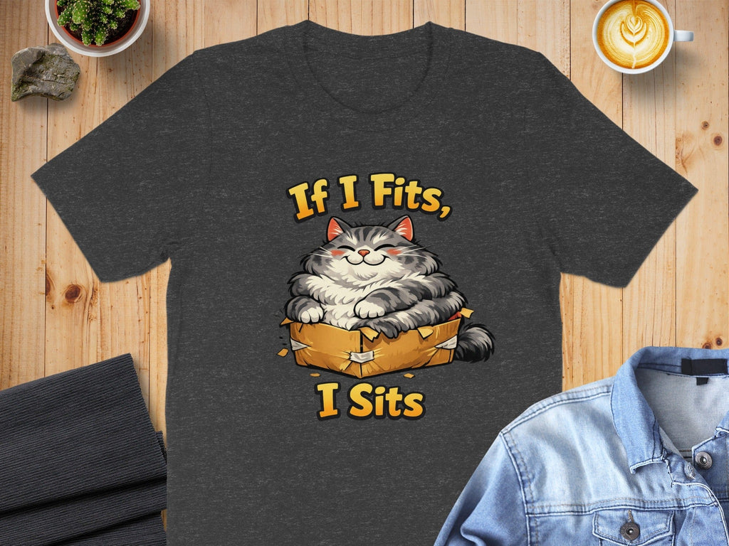 If I Fits I Sits Lazy Cat Graphic T-Shirt