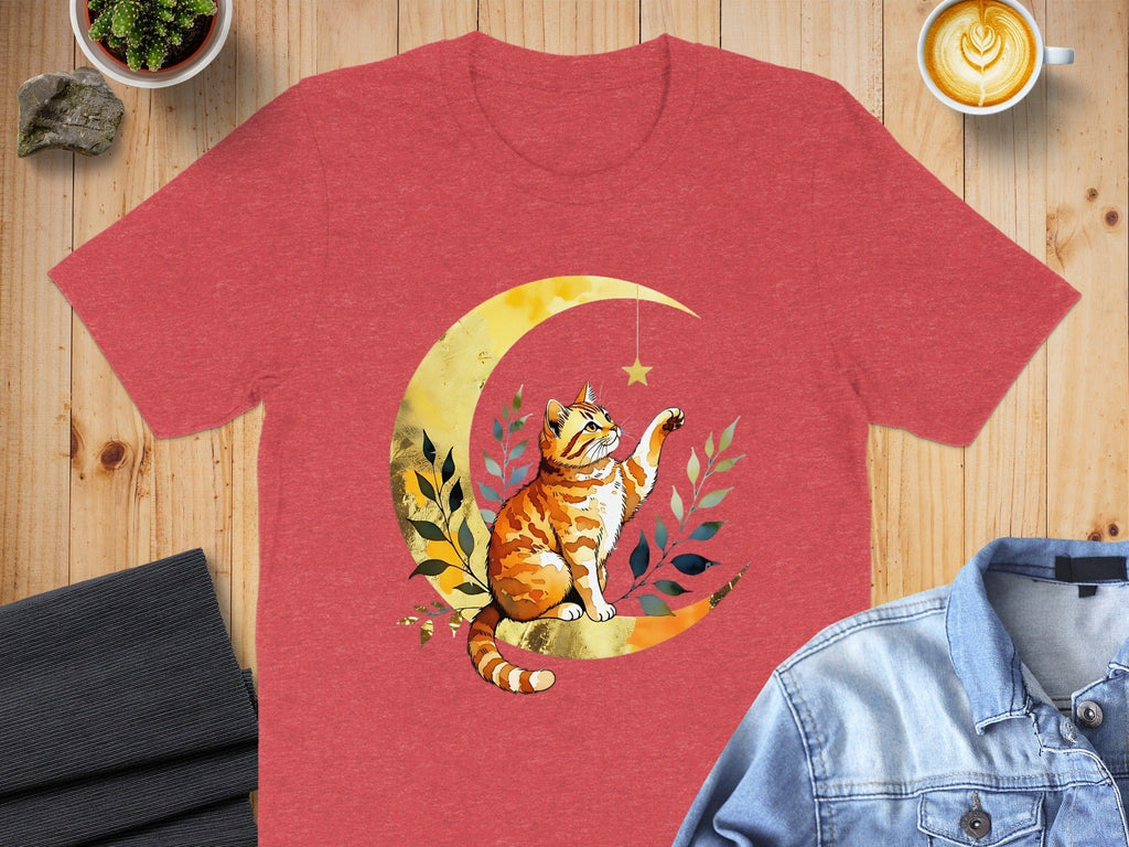 Playful Cat Reaching for Star Graphic T-Shirt