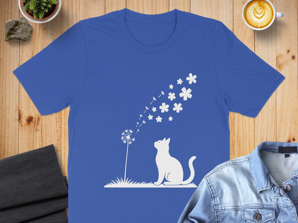 Whimsical Cat and Dandelion Design Shirt