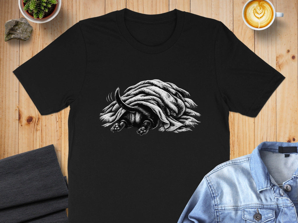 Playful Feather Artwork Design on Black T-shirt