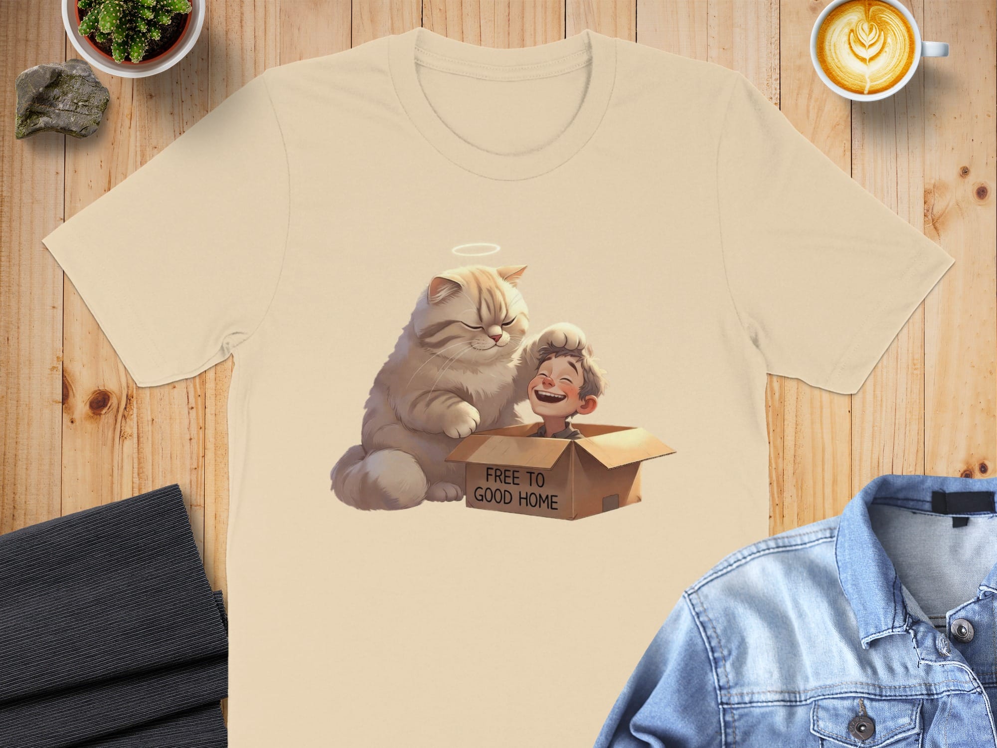 Free to Good Home Cat and Boy Graphic T-Shirt