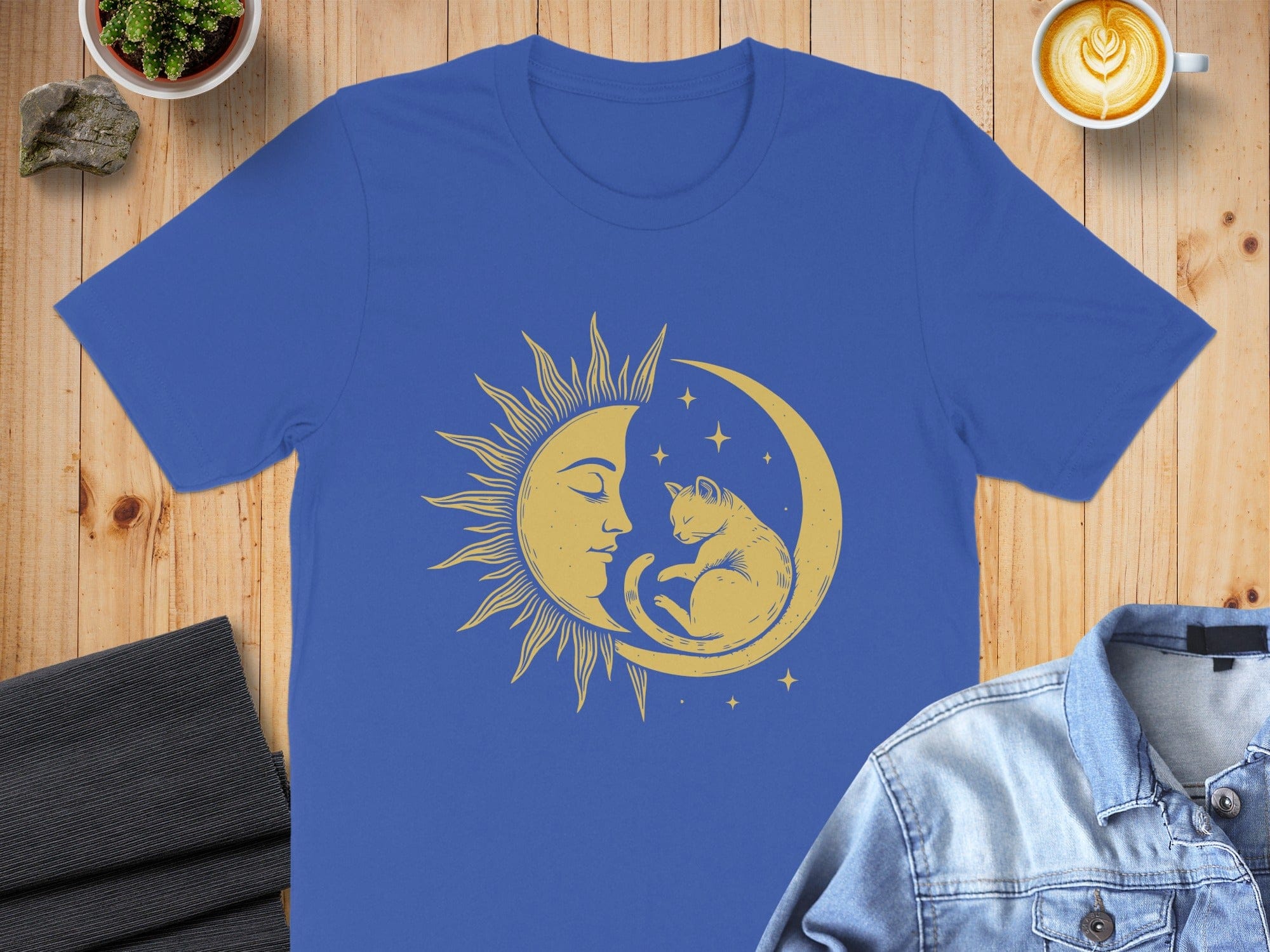 Sun and Moon with Cat Graphic Design T-shirt