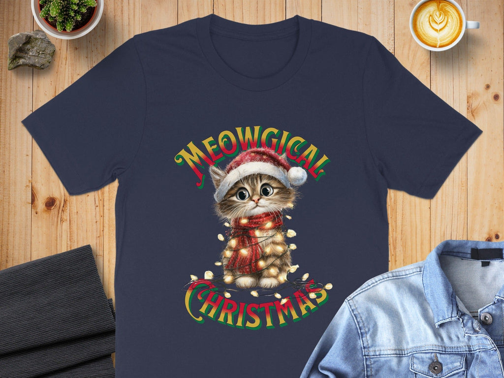 Meowgical Christmas Cat with Santa Hat T-Shirt