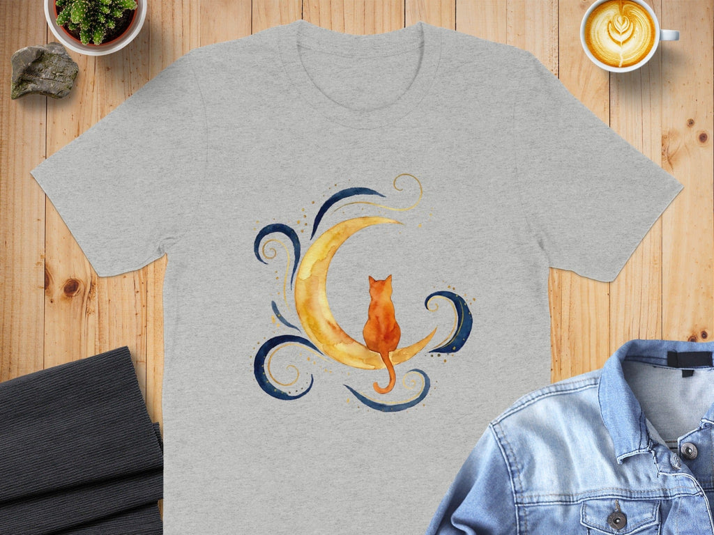 Cat on Crescent Moon with Swirling Blue Design Shirt