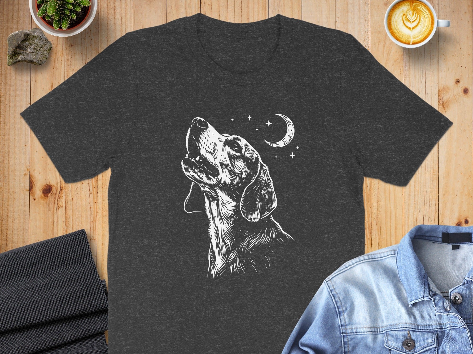 Dog Looking Up at Moon Design T-shirt Product