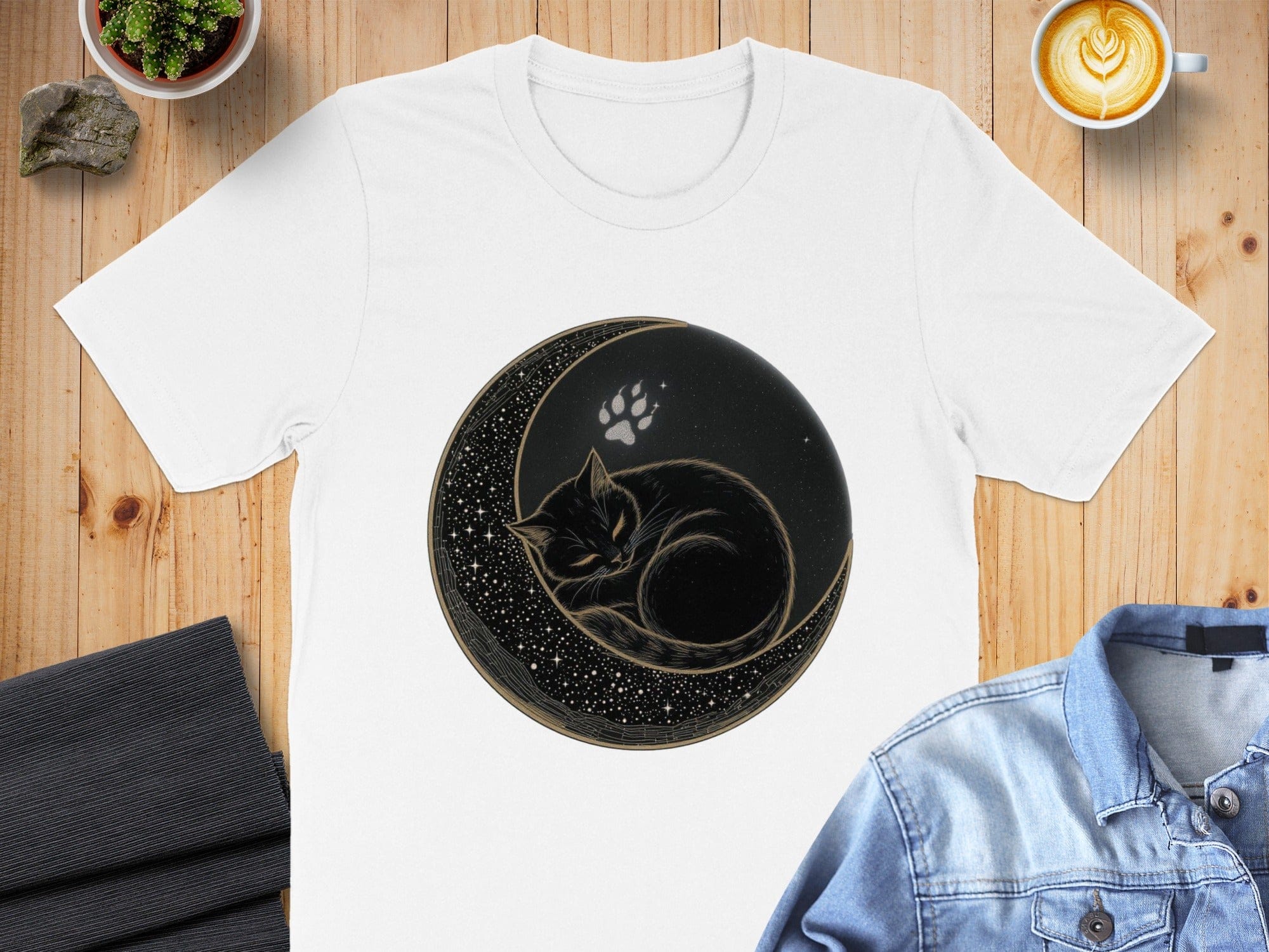 Black Cat and Crescent Moon Print Unisex T-Shirt