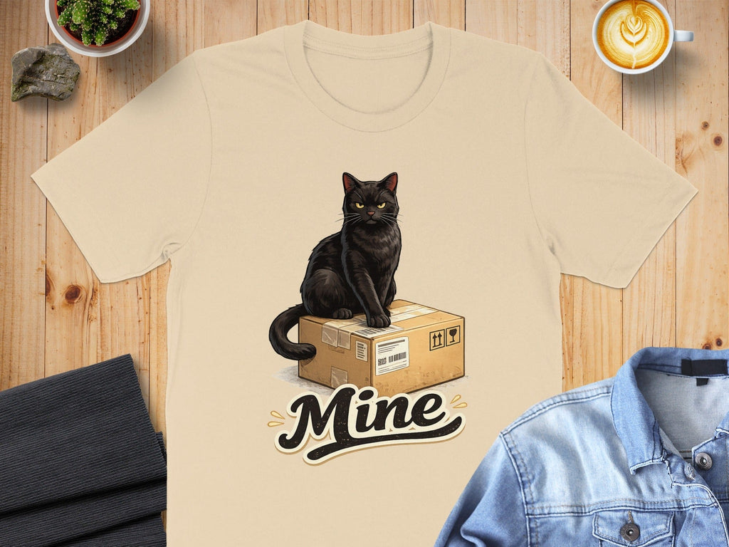 Mine with Black Cat Sitting on Box Graphic T-shirt