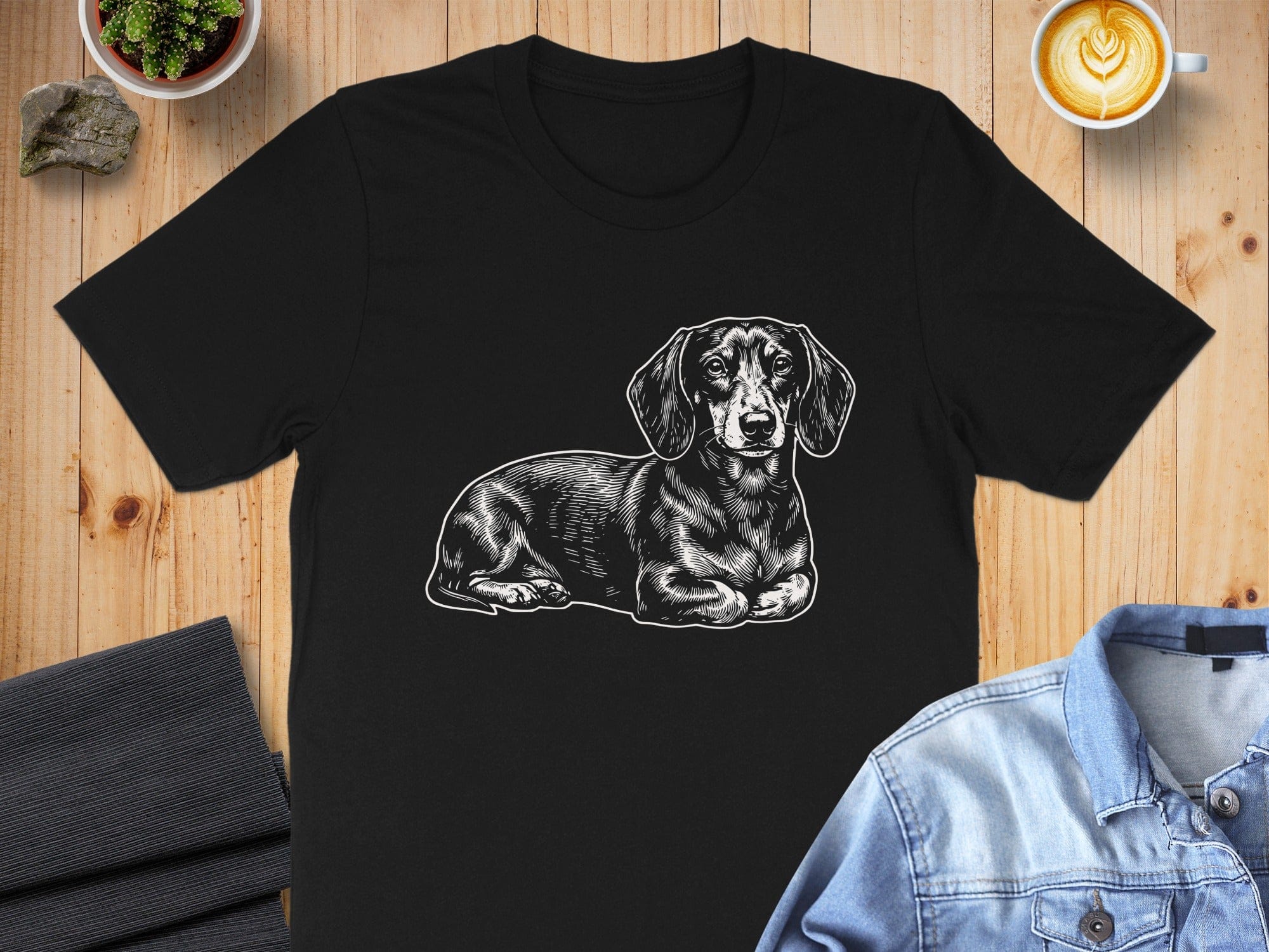 Adorable Dachshund Sketch Black Short Sleeve Product