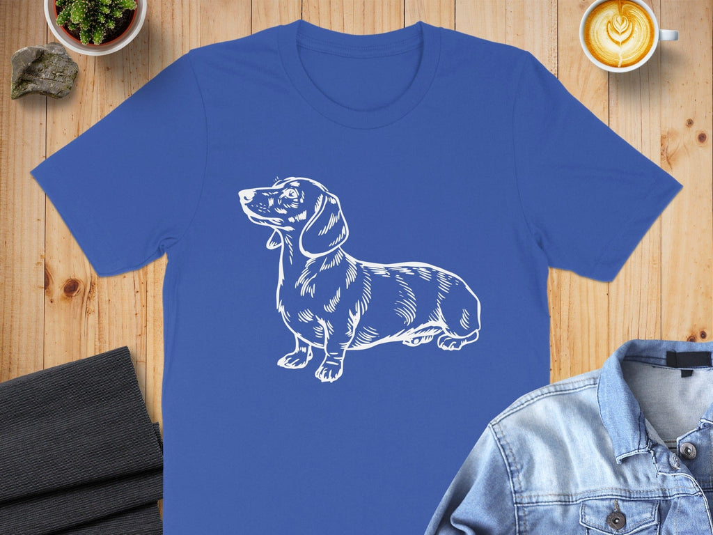 Dachshund Illustration Design on Blue T-Shirt Product