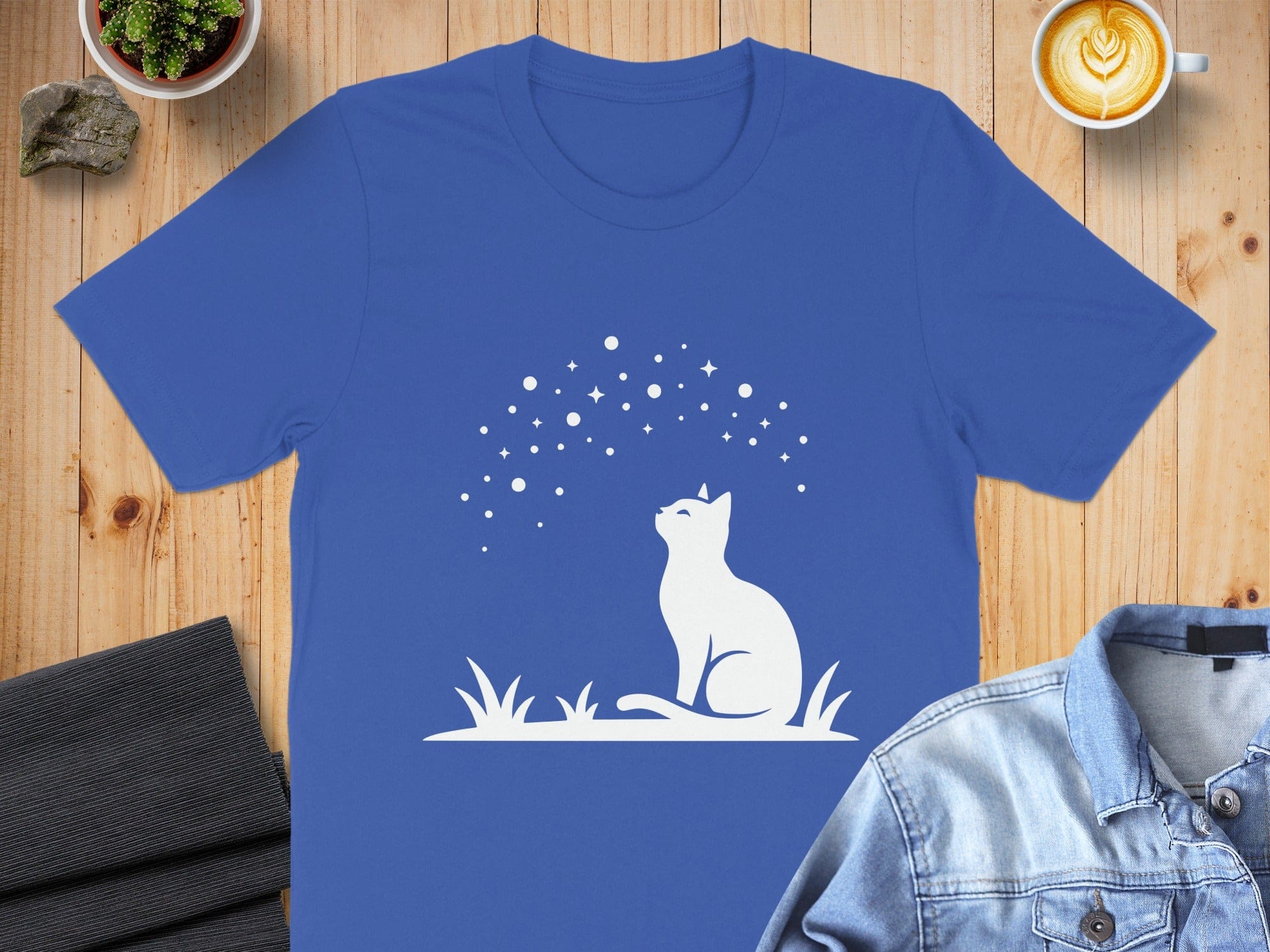 Starry Night Cat Graphic T-Shirt Casual Wear Design