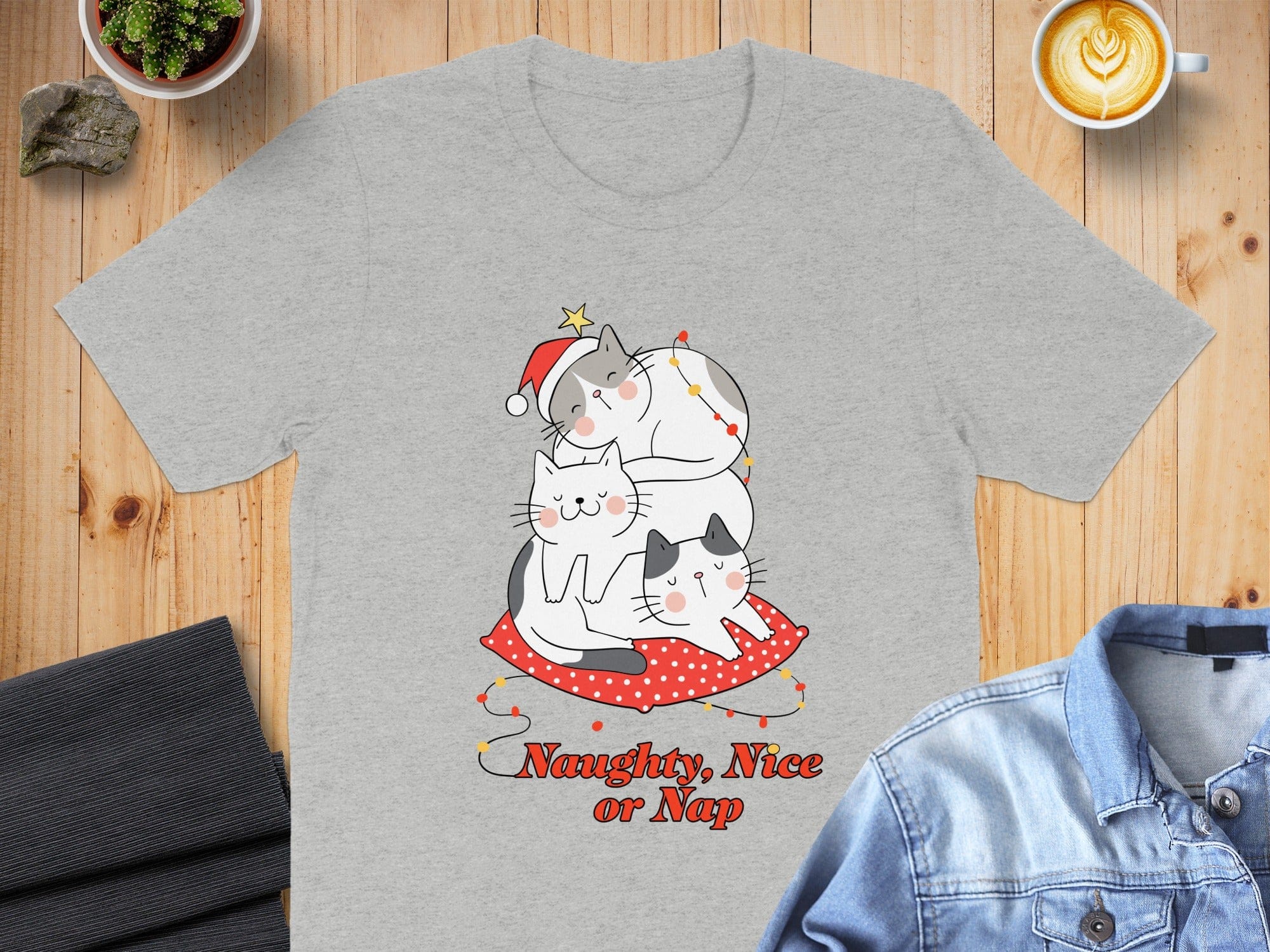 Naughty Nice or Nap Funny Cat Illustration Shirt