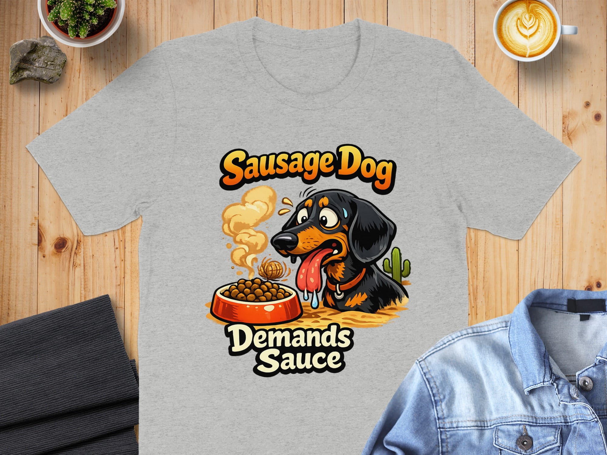 Sausage Dog Demands Sauce Funny Graphic T-Shirt