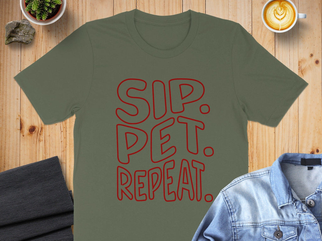 SIP PET REPEAT Fun Graphic Tee Shirt Casual Wear