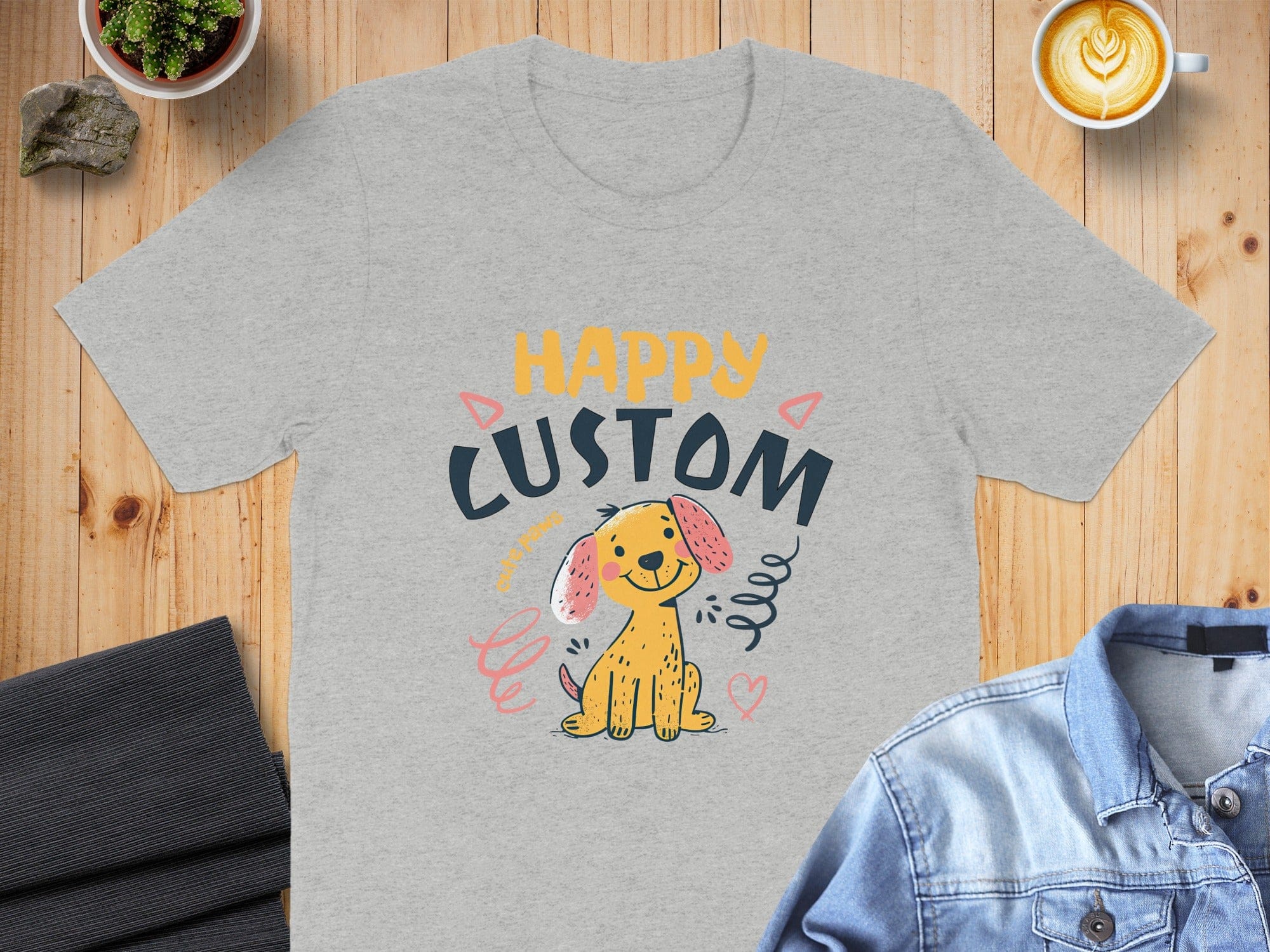Happy Custom Cute Dog Illustration T-Shirt