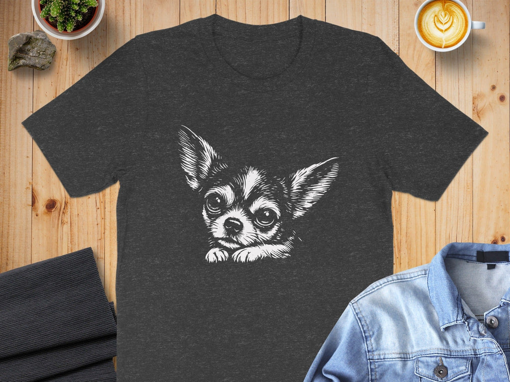 Cute Chihuahua Sketch Graphic on Black T-shirt Product