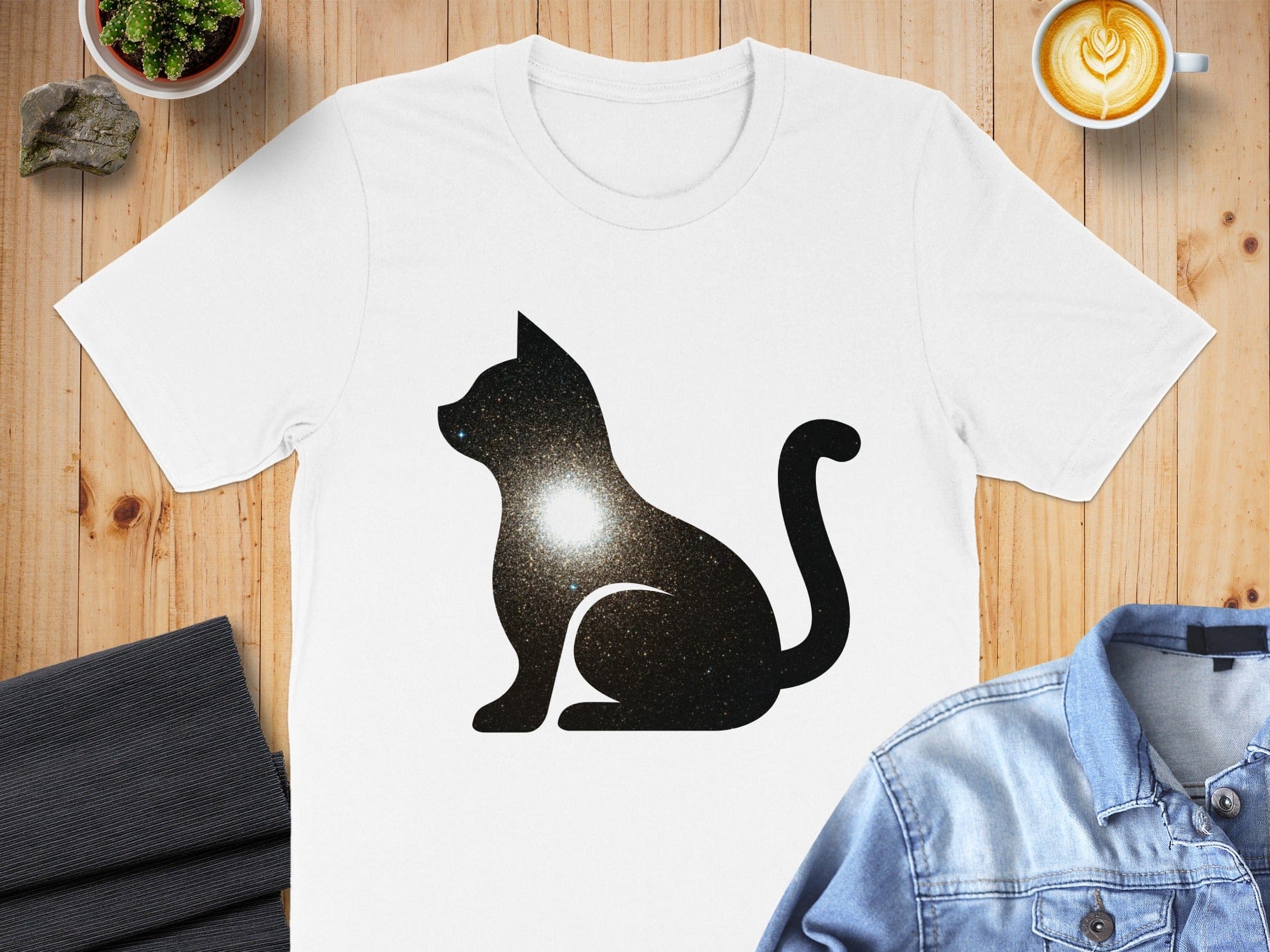 Galaxy Cat Silhouette Print Shirt for Casual Wear