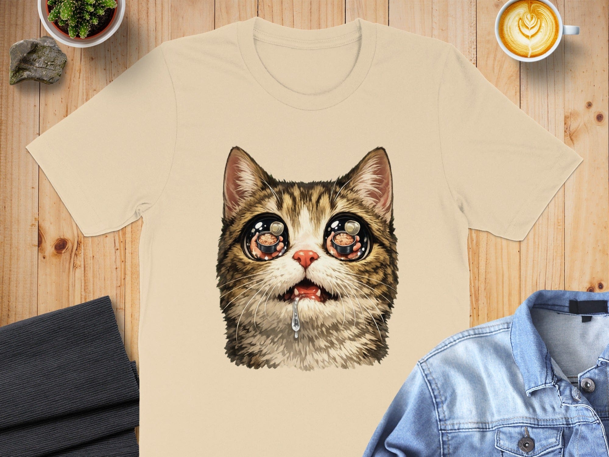 Cute Cat with Big Eyes and Drool Graphic T-Shirt