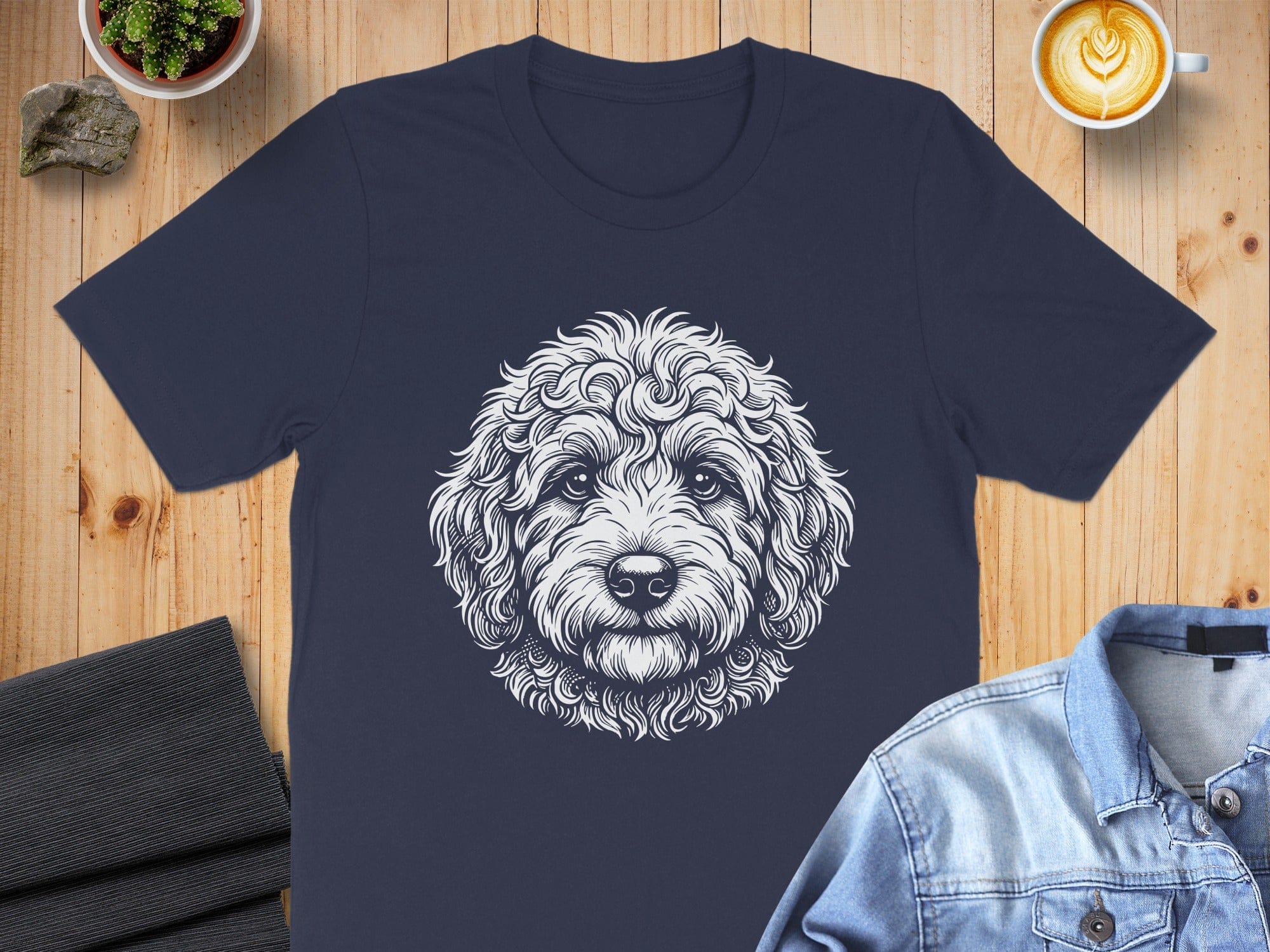 Detailed Illustration of Dog on Navy T-Shirt Product
