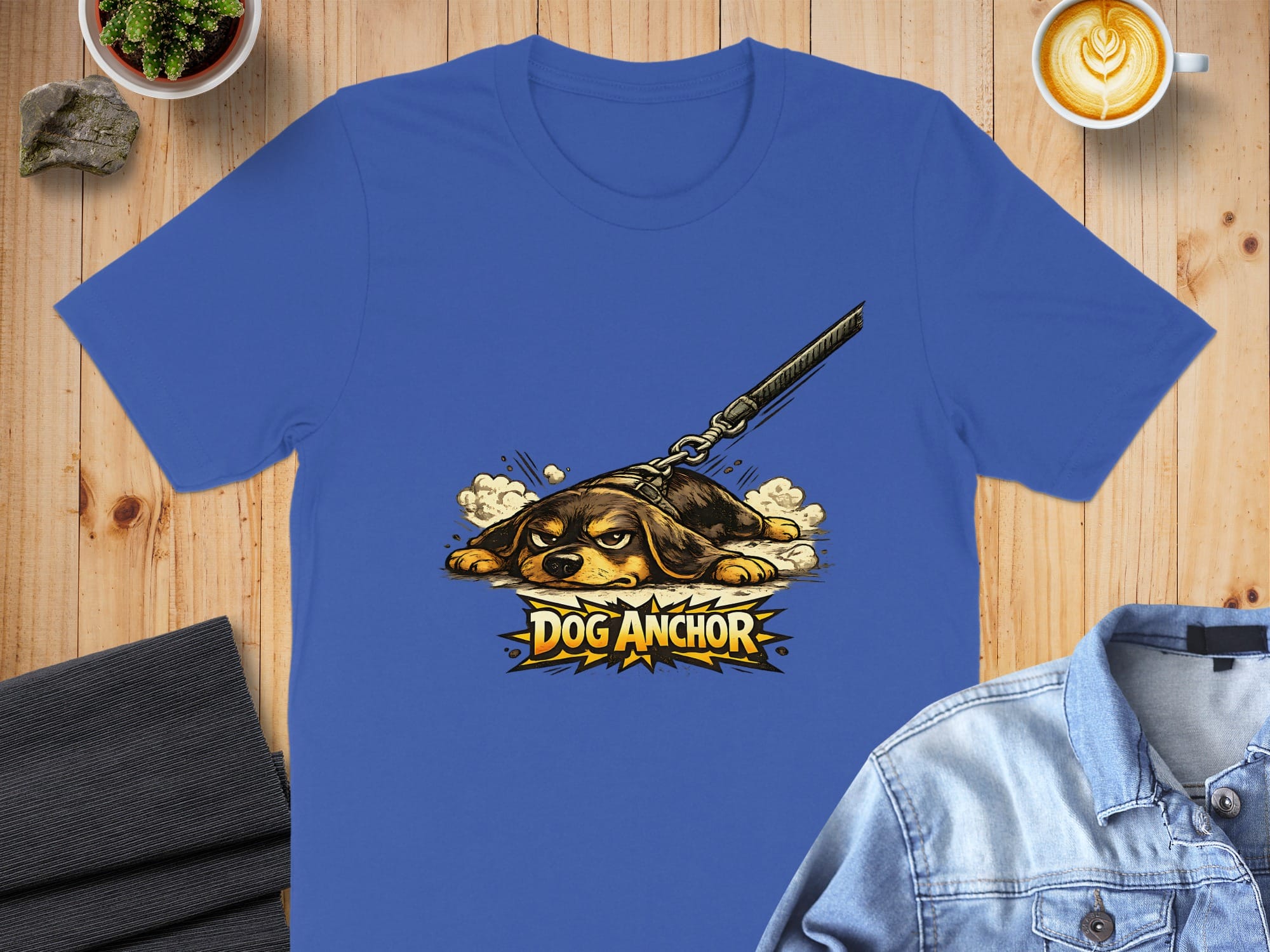 Dog Anchor Graphic Print Blue T Shirt with Cute Design