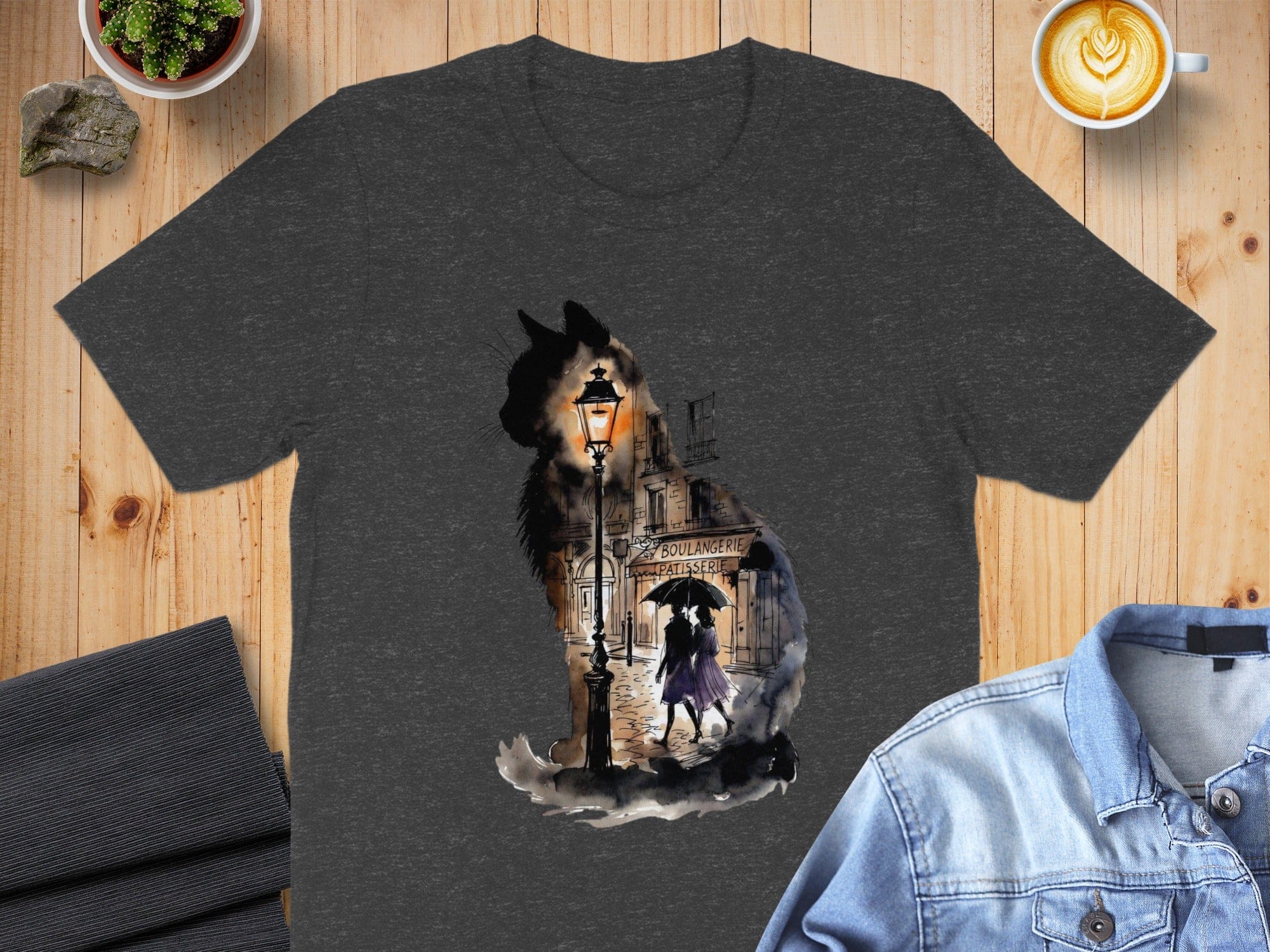 Parisian Street Cat Shadow Night Scene Shirt