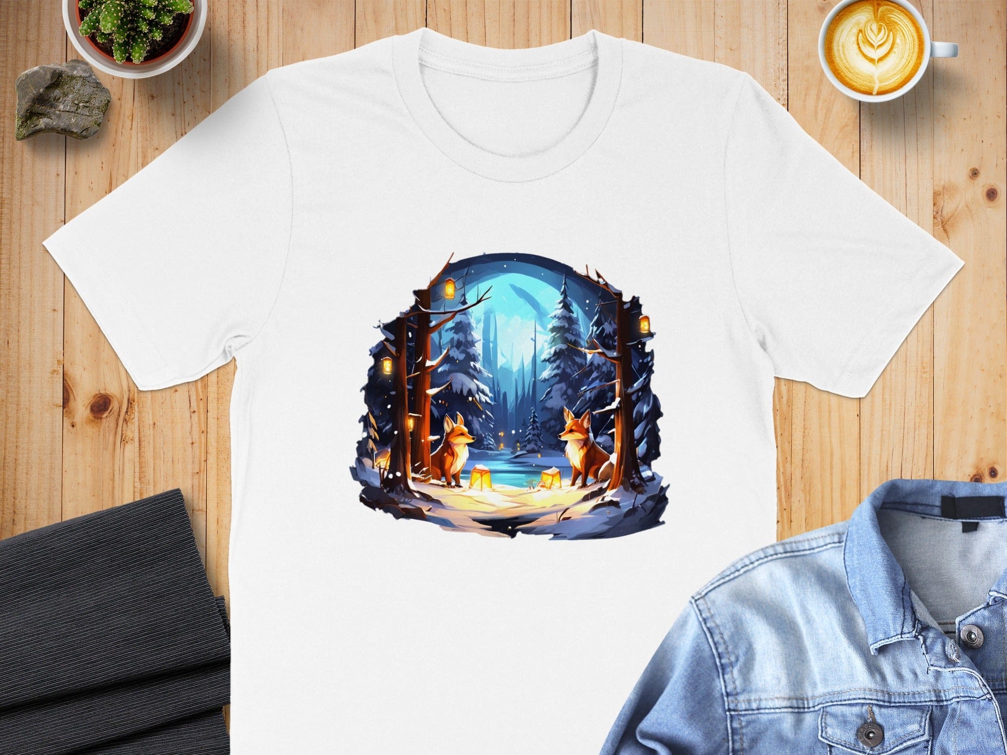 Cozy Winter Forest Scene with Deer Graphic T-shirt