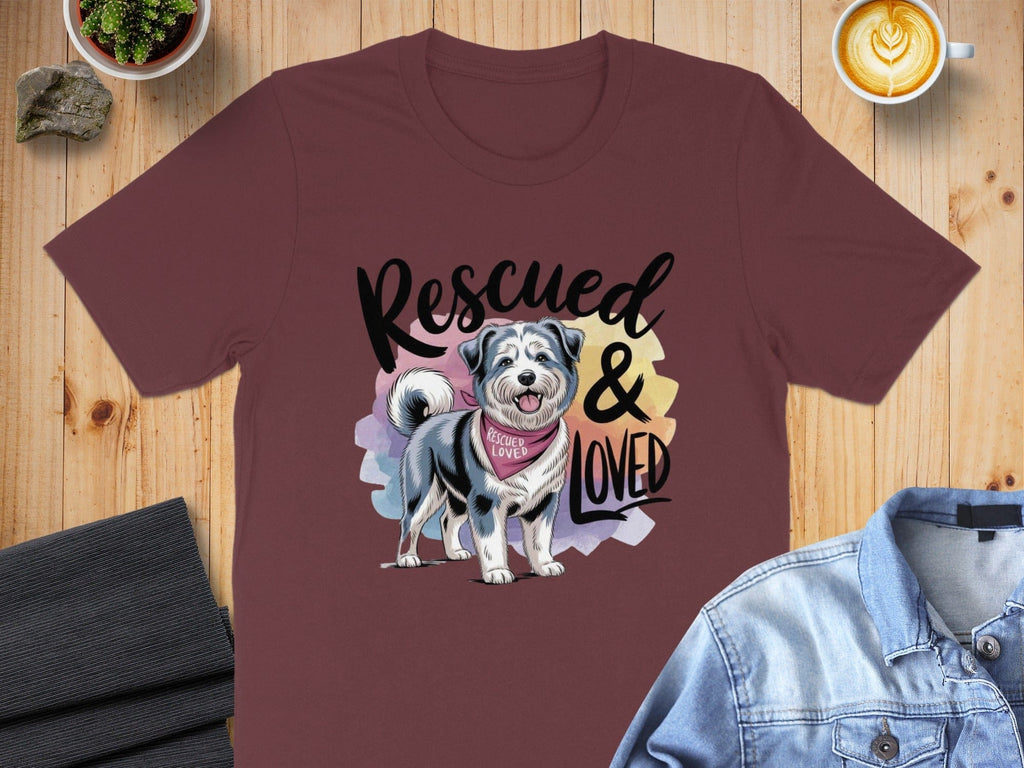 Rescued and Loved Dog Graphic Tee Casual T-shirt