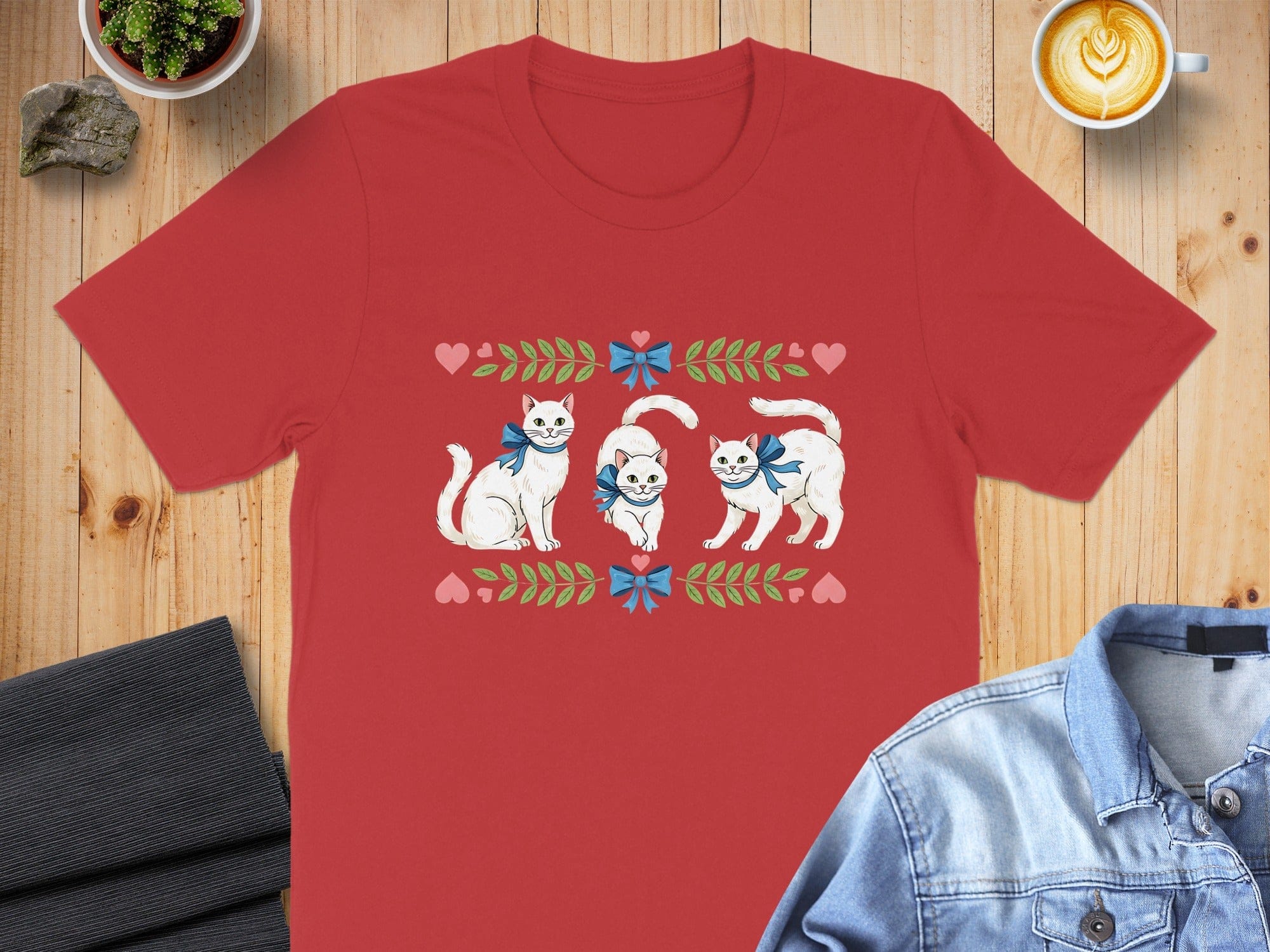 Adorable Cats with Bows and Hearts T-Shirt