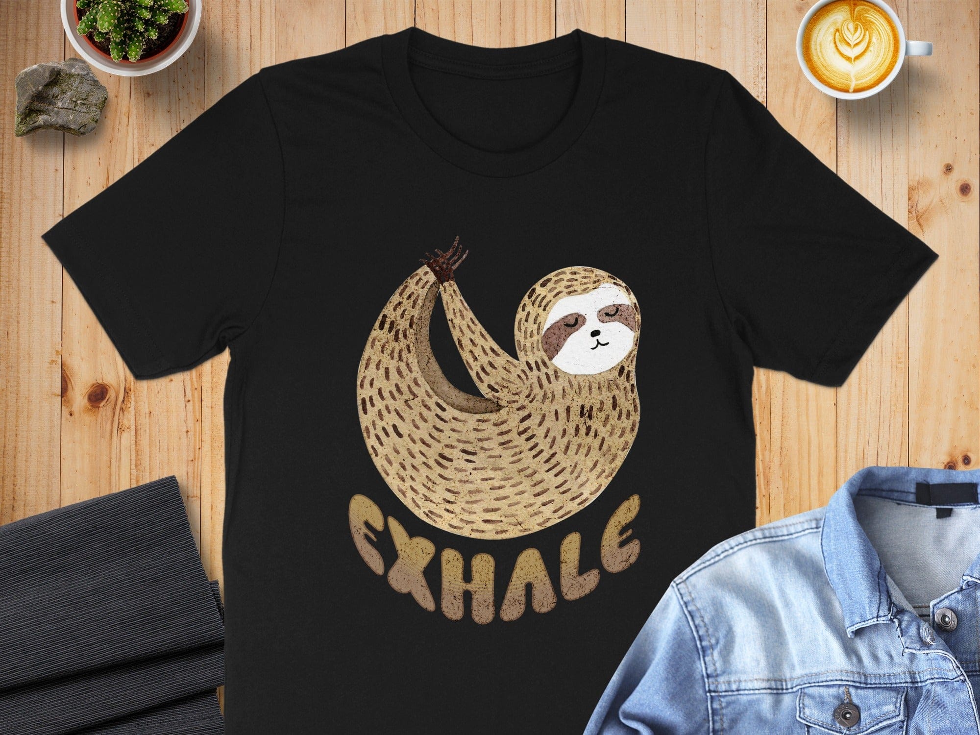 Exhale with Calm Sloth T-shirt for Relaxation