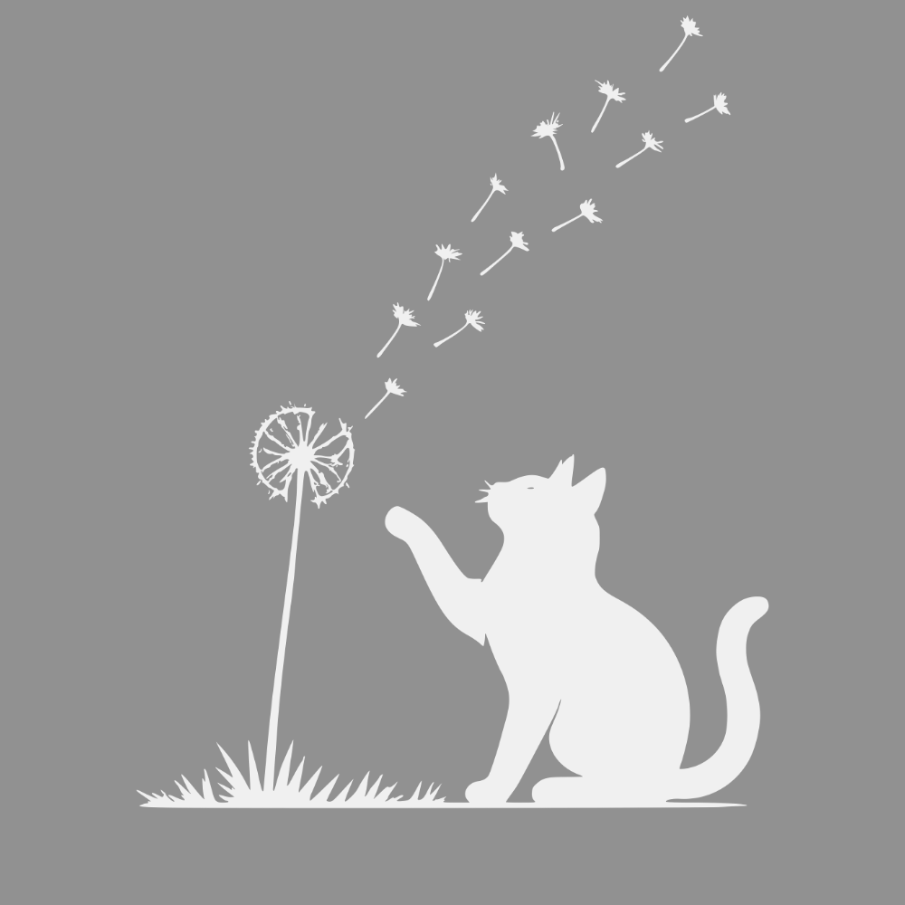 Whimsical Cat Playing with Dandelions Wall Art Decor