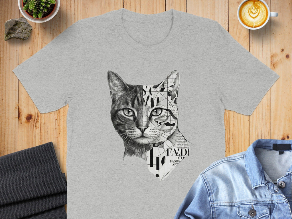 Artistic Cat Face Design Graphic Tee shirt