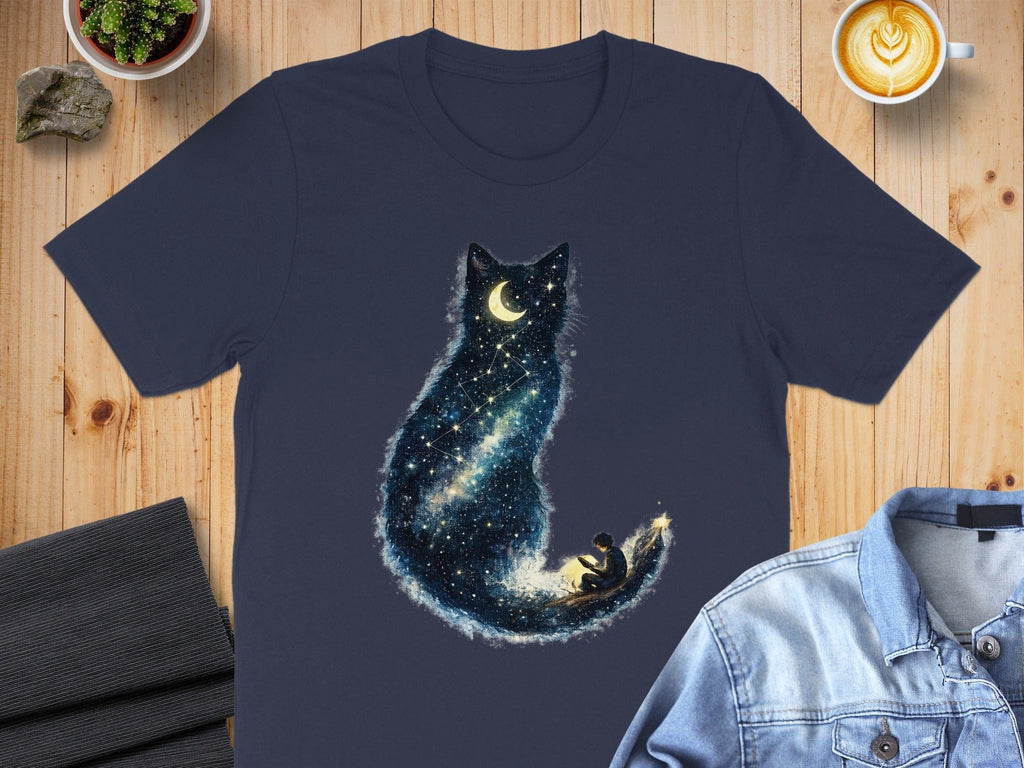 Starry Night Cat with Moon and Galaxy Print Shirt