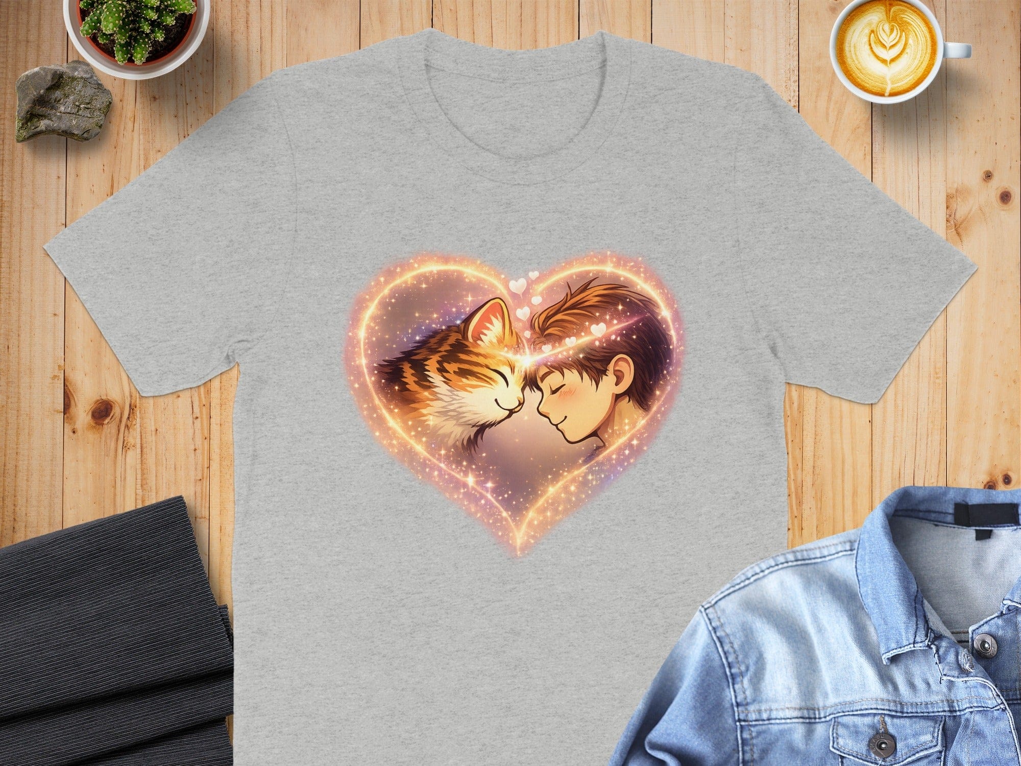 Heart Shaped Design with Cat and Boy T-Shirt
