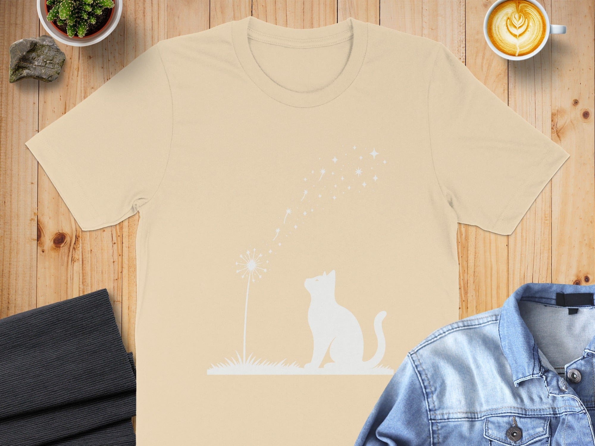 Cat Watching Dandelion Seeds Design T-Shirt