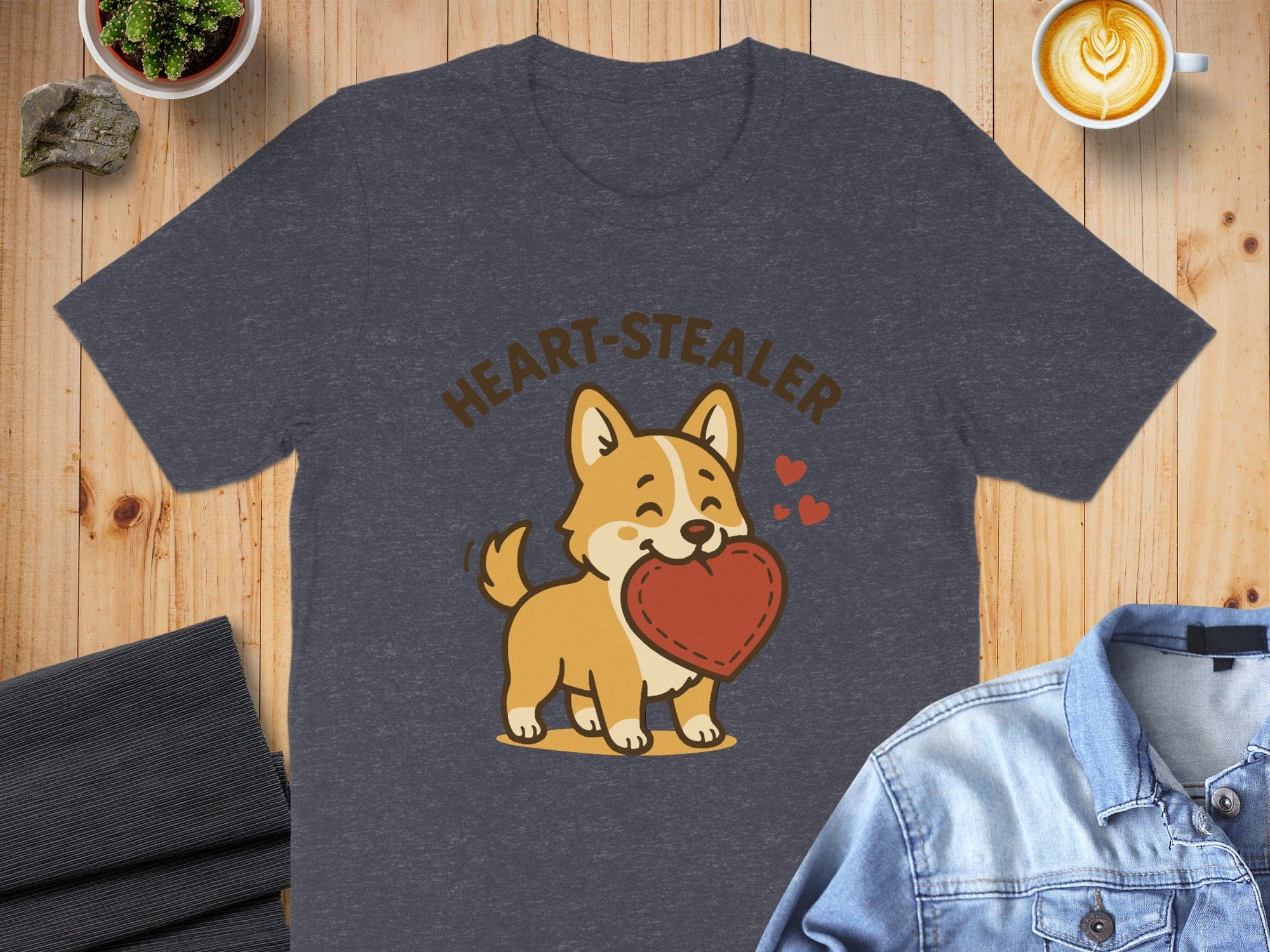 Adorable Heart Stealer Corgi Print T-Shirt Product