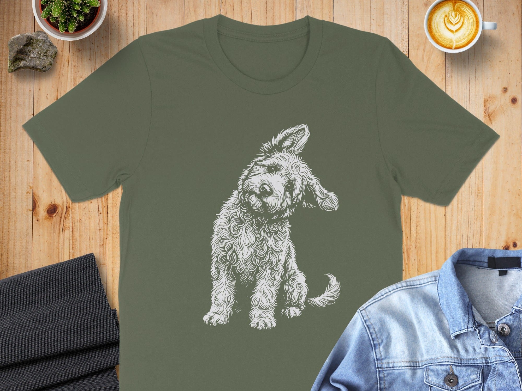 Adorable Puppy Illustration on Green T-shirt
