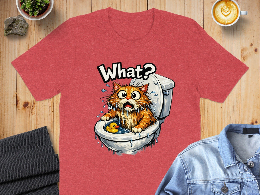Funny Cat in Toilet Cartoon with What Text T-Shirt