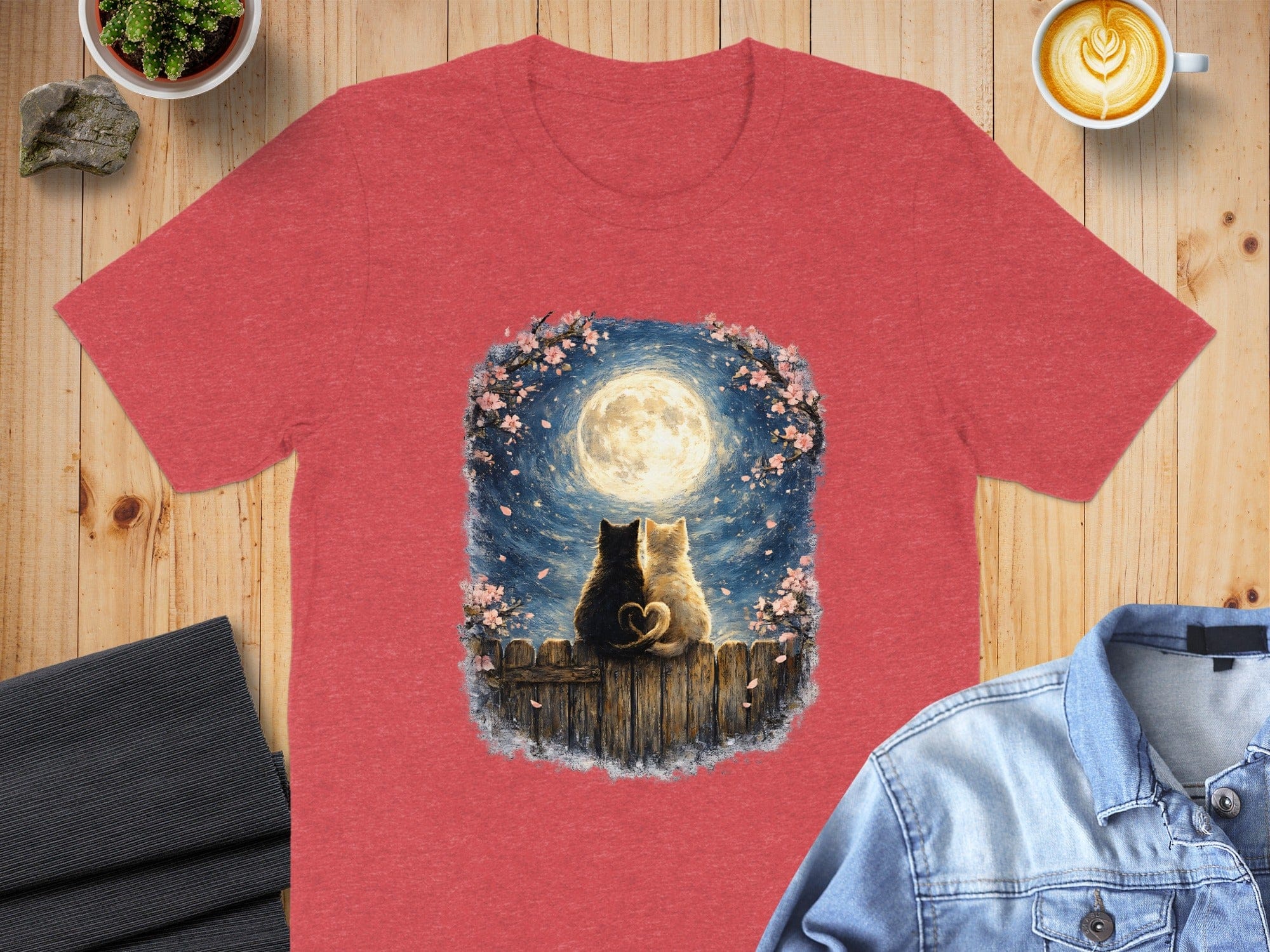 Cats Watching Full Moon Night Design Shirt