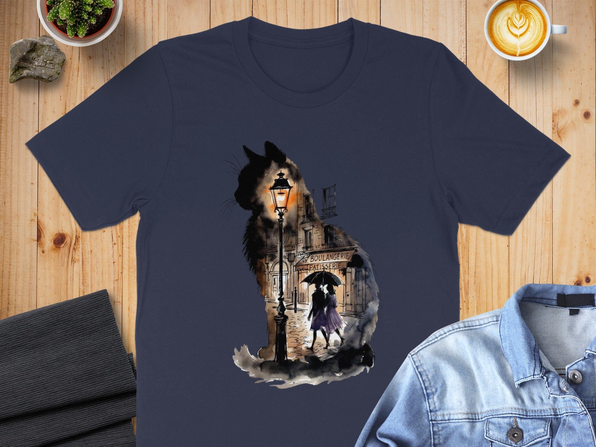 Parisian Street Scene Inside Cat Design Shirt