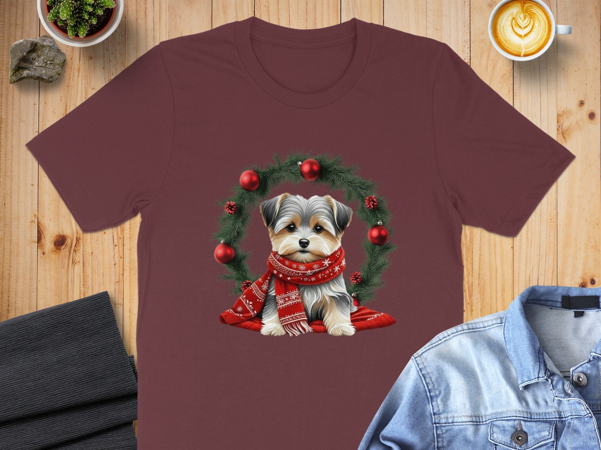 Adorable Festive Dog with Christmas Wreath T-shirt