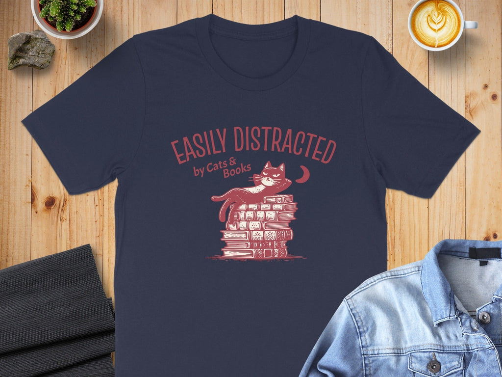 Easily Distracted by Cats and Books T-shirt