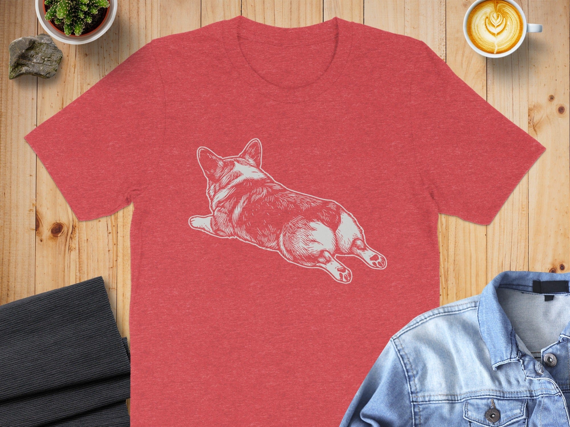 Cute Corgi Sketch on Red T-Shirt Ideal Gift for Dog Lovers