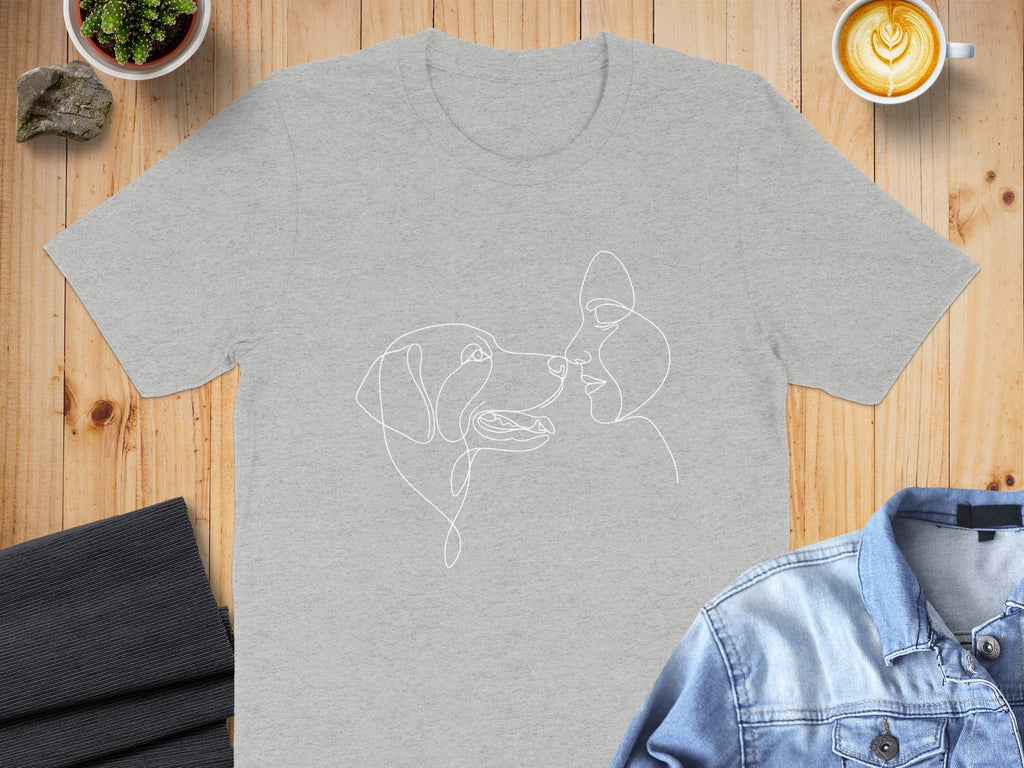 Minimalistic Dog and Woman Face Line Art T-Shirt